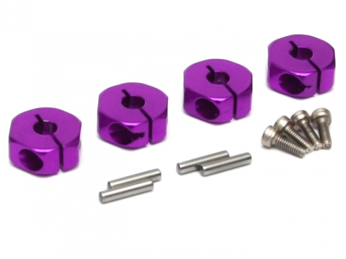 Boom Racing Miscellaneous All 12mm Standard Aluminum Wheel Hex Adaptors w/ Lock Screws Pins & Screws (4) Purple