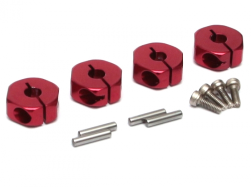 Boom Racing Miscellaneous All 12mm Standard Aluminum Wheel Hex Adaptors w/ Lock Screws Pins & Screws (4) Red