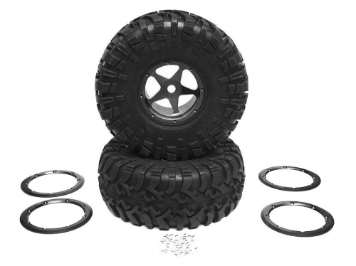 Boom Racing Axial Wraith Aluminum 2.2 5-spoke Beadlock Wheel & Zig-Zag Tire Set (2) Black
