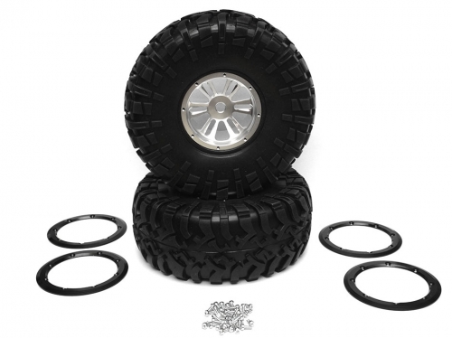 Boom Racing Axial Wraith Aluminum 2.2 D6-spoke Giga Beadlock Wheel & Zig-Zag Tire Set (2) Silver