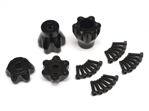 Boom Racing Axial Yeti Aluminum Front & Rear Wheel Hub Adapters - 2 Sets Black