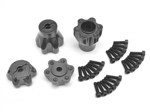 Boom Racing Axial Yeti Aluminum Front & Rear Wheel Hub Adapters - 2 Sets Gun Metal