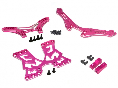 Boom Racing 3Racing Sakura D4 RWD Performance Combo Package B Upgrade Set For D4 (Front/Rear Shock Tower, Servo Mount, Battery Mount Plate) Pink