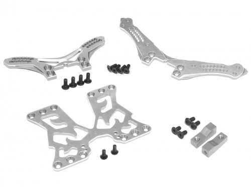 Boom Racing 3Racing Sakura D4 AWD Performance Combo Package B Upgrade Set For D4 (Front/Rear Shock Tower, Servo Mount, Battery Mount Plate) Silver