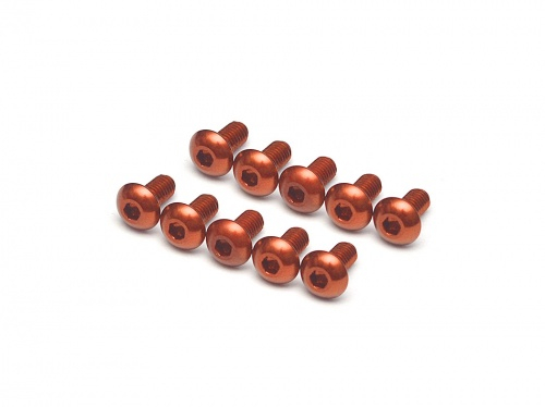 Boom Racing Miscellaneous All Aluminum 7075 M3x6 Hex Socket Button Head Screws Bolts (10) Orange