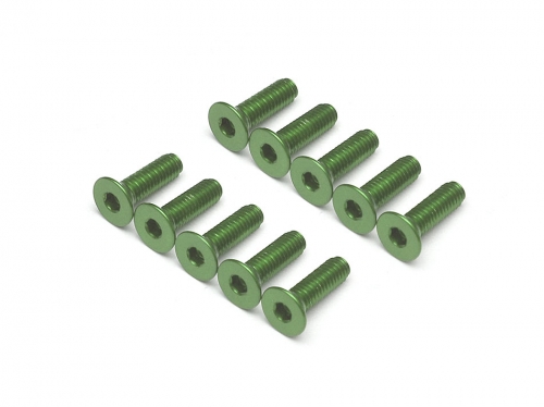 Boom Racing Miscellaneous All Aluminum 7075 M3x10 Hex Socket Flat Head Screws Bolts (10) Green