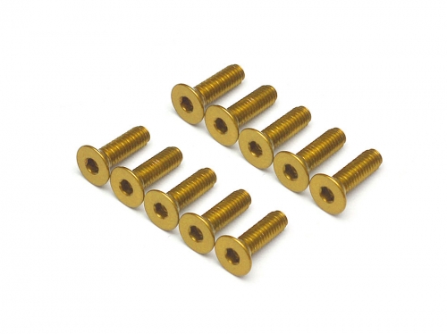 Boom Racing Miscellaneous All Aluminum 7075 M3x10 Hex Socket Flat Head Screws Bolts (10) Gold