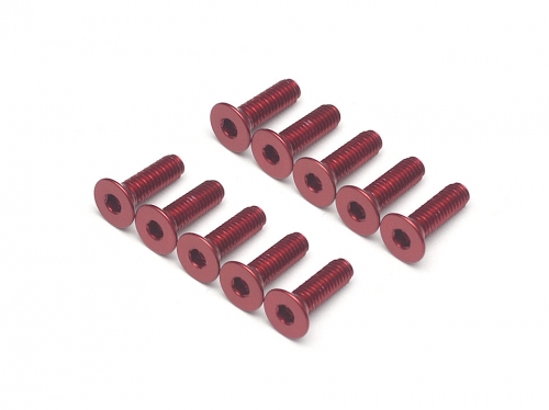 Boom Racing Miscellaneous All Aluminum 7075 M3x10 Hex Socket Flat Head Screws Bolts (10) Red