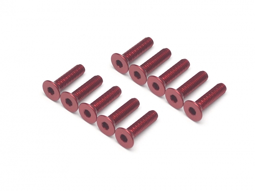 Boom Racing Miscellaneous All Aluminum 7075 M3x12 Hex Socket Flat Head Screws Bolts (10) Red