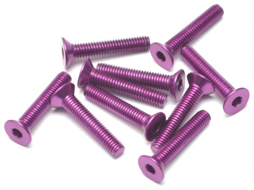Boom Racing Miscellaneous All Aluminum 7075 M3x14 Hex Socket Flat Head Screws Bolts (10) Purple
