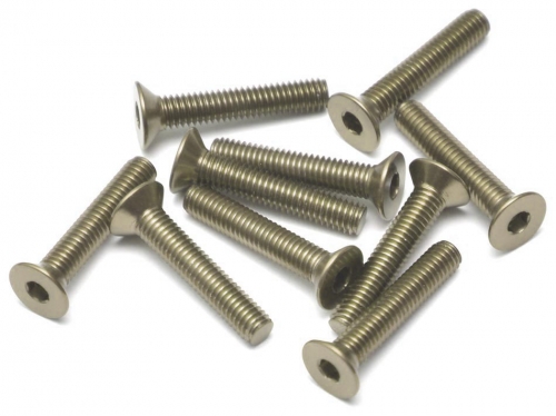 Boom Racing Miscellaneous All Aluminum 7075 M3x14 Hex Socket Flat Head Screws Bolts (10) Titanium