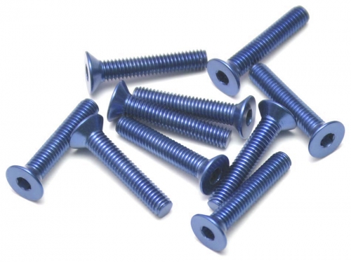 Boom Racing Miscellaneous All Aluminum 7075 M3x16 Hex Socket Flat Head Screws Bolts (10) Blue