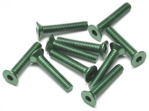 Boom Racing Miscellaneous All Aluminum 7075 M3x16 Hex Socket Flat Head Screws Bolts (10) Green
