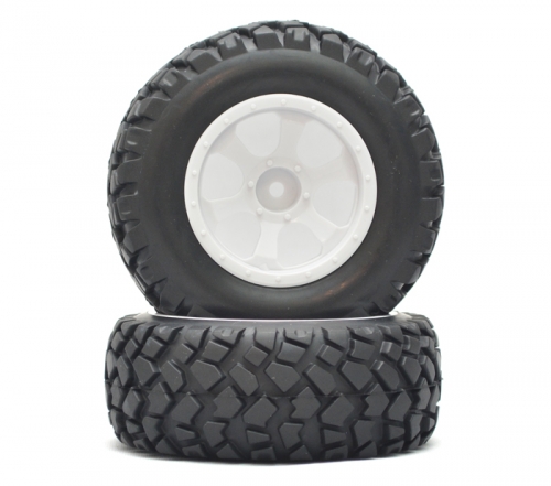 Boom Racing Miscellaneous All 1/10 Short Course Wheel +Tire Set(1 Pair) G White