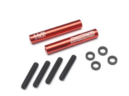 Boom Racing Miscellaneous All Threaded Aluminum Link Pipe Rod 5x30mm (2) w/ Set Screws & Delrin Spacers Red