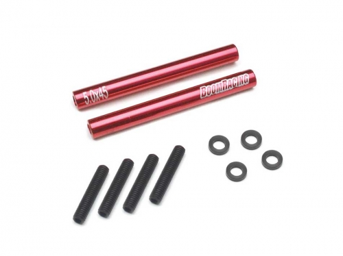 Boom Racing Miscellaneous All Threaded Aluminum Link Pipe Rod 5x45mm (2) w/ Set Screws & Delrin Spacers Red