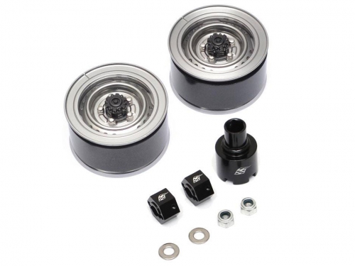 Boom Racing Miscellaneous All 1.55 Yota LC70 Stock Steelie Beadlock Wheels Front (2) Gun Metal