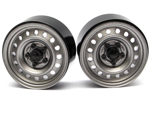 Boom Racing Miscellaneous All 1.9 Badass Classic 16-Hole Steelie & CNC Aluminum Beadlock Wheels W/ Center Hubs (Rear) 2pcs Gun Metal