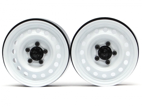 Boom Racing Miscellaneous All 1.9 Badass Classic 16-Hole Steelie & CNC Aluminum Beadlock Wheels W/ Center Hubs (Rear) 2pcs White