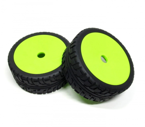 Boom Racing Miscellaneous All 1/8 Buggy Dish Wheel & Tire Set On Road (2) With Molded Inserts Green