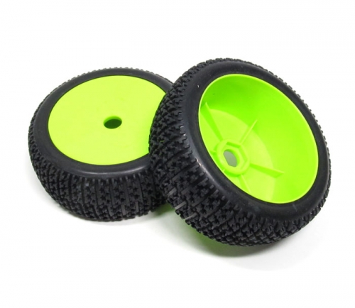 Boom Racing Miscellaneous All 1/8 Buggy Dish Wheel & Tire Set Off Road (2) With Molded Inserts Green
