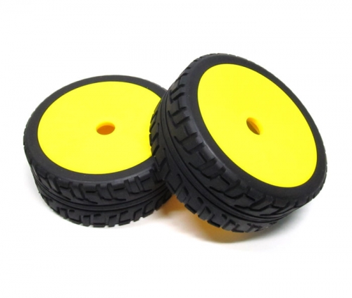 Boom Racing Miscellaneous All 1/8 Buggy Dish Wheel & Tire Set On Road (2) With Molded Inserts Yellow