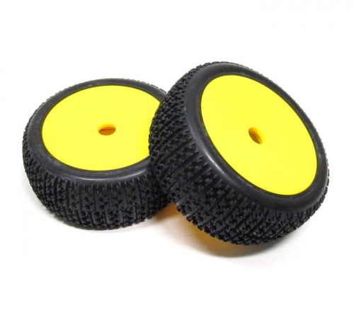 Boom Racing Miscellaneous All 1/8 Buggy Dish Wheel & Tire Set Off Road (2) With Molded Inserts Yellow