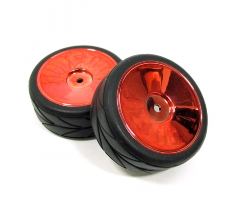 Boom Racing Miscellaneous All Outer Ring Dish Wheel & Arrow Pattern Tire Set For 1/10 Red