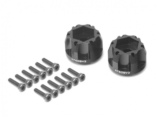 Boom Racing Miscellaneous All ProBuild™ XT608 V2 6-Lug Aluminum 12mm Wheel Hub Adapters 8MM Offset Version 2 (2) Black