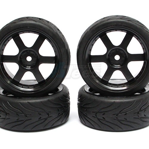 Correct Model Miscellaneous All 1/10 Touring Wheel /tire Set High Quality 6 Spoke Wheel (3mm Offset) + Devil Rubber Tire (4pcs) Black