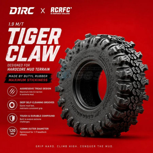 D1 RC Miscellaneous All D1RC x RCRFC 1.9 inch M/T Tiger Claw Tires – Set of 4 PCS