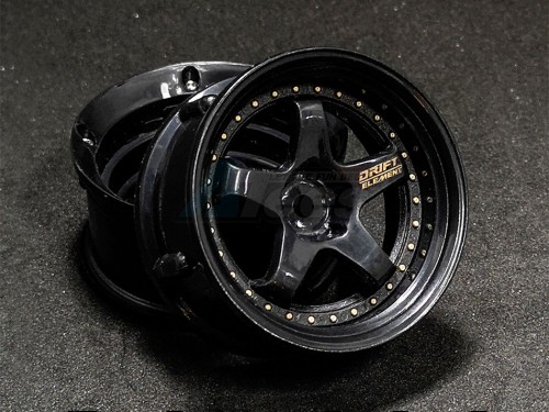 DS Racing Miscellaneous All Drift Element Wheel - Adj. Offset (2) / Triple Black with Gold Rivets