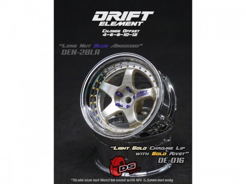 DS Racing Miscellaneous All Drift Element Wheel - Adj. Offset (2) / Light Gold Chrome Lip with Gold Rivets
