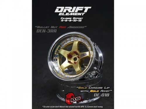 DS Racing Miscellaneous All Drift Element Wheel - Adj. Offset (2) / Gold Chrome Lip with Gold Rivets