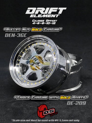 DS Racing Miscellaneous All Drift Element Wheel II - Adj. Offset (2) / Triple Chrome w/ Gold Rivets