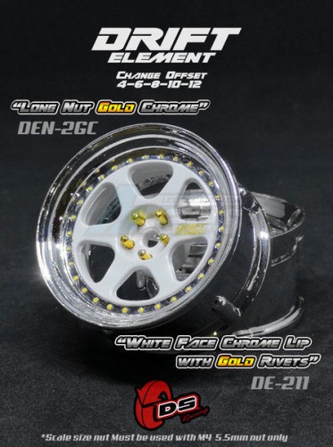 DS Racing Miscellaneous All Drift Element Wheel II - Adj. Offset (2) / White Face Chrome Lip w/ Gold Rivets