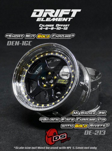 DS Racing Miscellaneous All Drift Element Wheel II - Adj. Offset (2) / Hi Gross 2K Black Face Chrome Lip w/ Gold Rivets