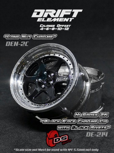 DS Racing Miscellaneous All Drift Element Wheel II - Adj. Offset (2) / Hi Gross 2K Black Face Chrome Lip w/ Black Rivets
