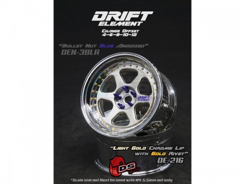 DS Racing Miscellaneous All Drift Element Wheel II - Adj. Offset (2) / Light Gold Chrome Lip with Gold Rivets