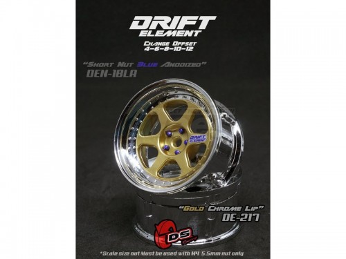 DS Racing Miscellaneous All Drift Element Wheel II - Adj. Offset (2) / Gold Chrome Lip