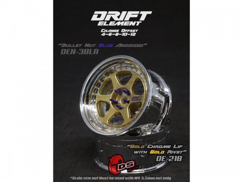 DS Racing Miscellaneous All Drift Element Wheel II - Adj. Offset (2) / Gold Chrome Lip with Gold Rivets