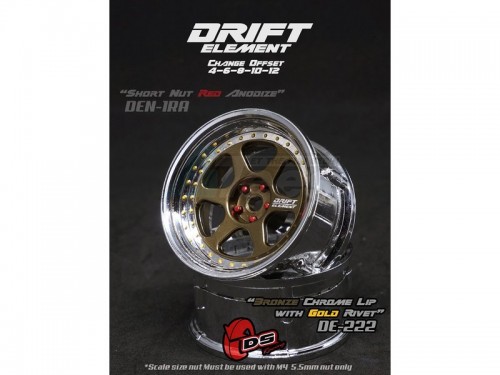 DS Racing Miscellaneous All Drift Element Wheel II - Adj. Offset (2) / Bronze Chrome Lip with Gold Rivets