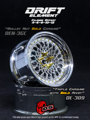 DS Racing Miscellaneous All Drift Element Wheel - Adj. Offset (2) / Triple Chrome with Gold Rivets