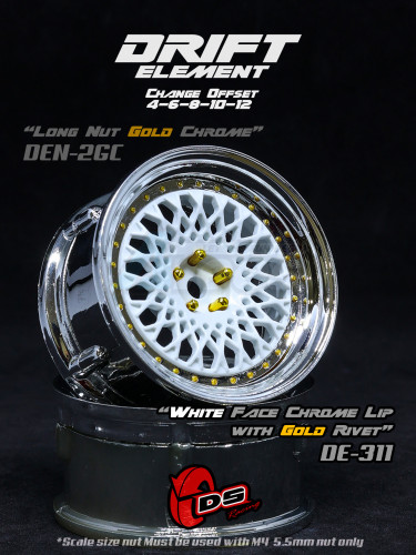 DS Racing Miscellaneous All Drift Element Wheel - Adj. Offset (2) / White Face Chrome Lip with Gold Rivets