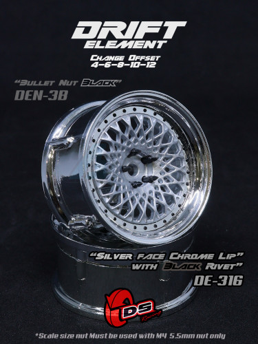 DS Racing Miscellaneous All Drift Element Wheel - Mesh (Silver Face /Chrome Lip /Black Rivets)