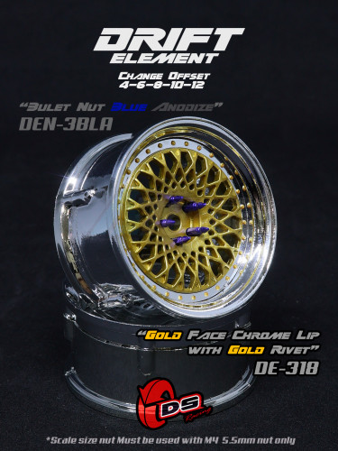 DS Racing Miscellaneous All Drift Element Wheel - Mesh (Gold Face /Chrome Lip /Gold Rivets)