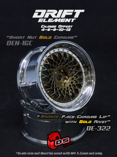 DS Racing Miscellaneous All Drift Element Wheel - Mesh (Bronze Face /Chrome Lip /Gold Rivets)