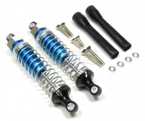 GPM Racing Miscellaneous All Plastic Ball Top Damper (90 mm) With 1.2mm Coil Spring & Dust-Proof Black Plastic Cover & Washers & Screws 1 Pair Set Blue (Silver Spring)