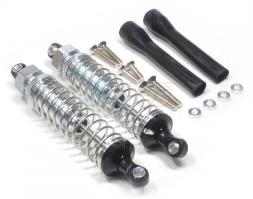 GPM Racing Miscellaneous All Plastic Ball Top Damper (90 mm) With 1.2mm Coil Spring & Dust-Proof Black Plastic Cover & Washers & Screws 1 Pair Set Silver (Silver Spring)