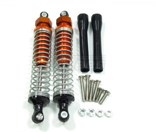 GPM Racing Miscellaneous All Plastic Ball Top Damper (100mm) With 1.2mm Coil Spring & Dust-proof Black Plastic Cover & Washers & Screws 1 Pair Set Orange